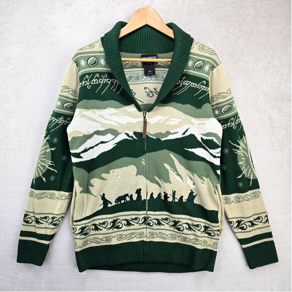 Hot Topic Other - Hot Topic Lord of the Rings Cardigan Mens Sm Green Fellowship Shawl Sweater LOTR